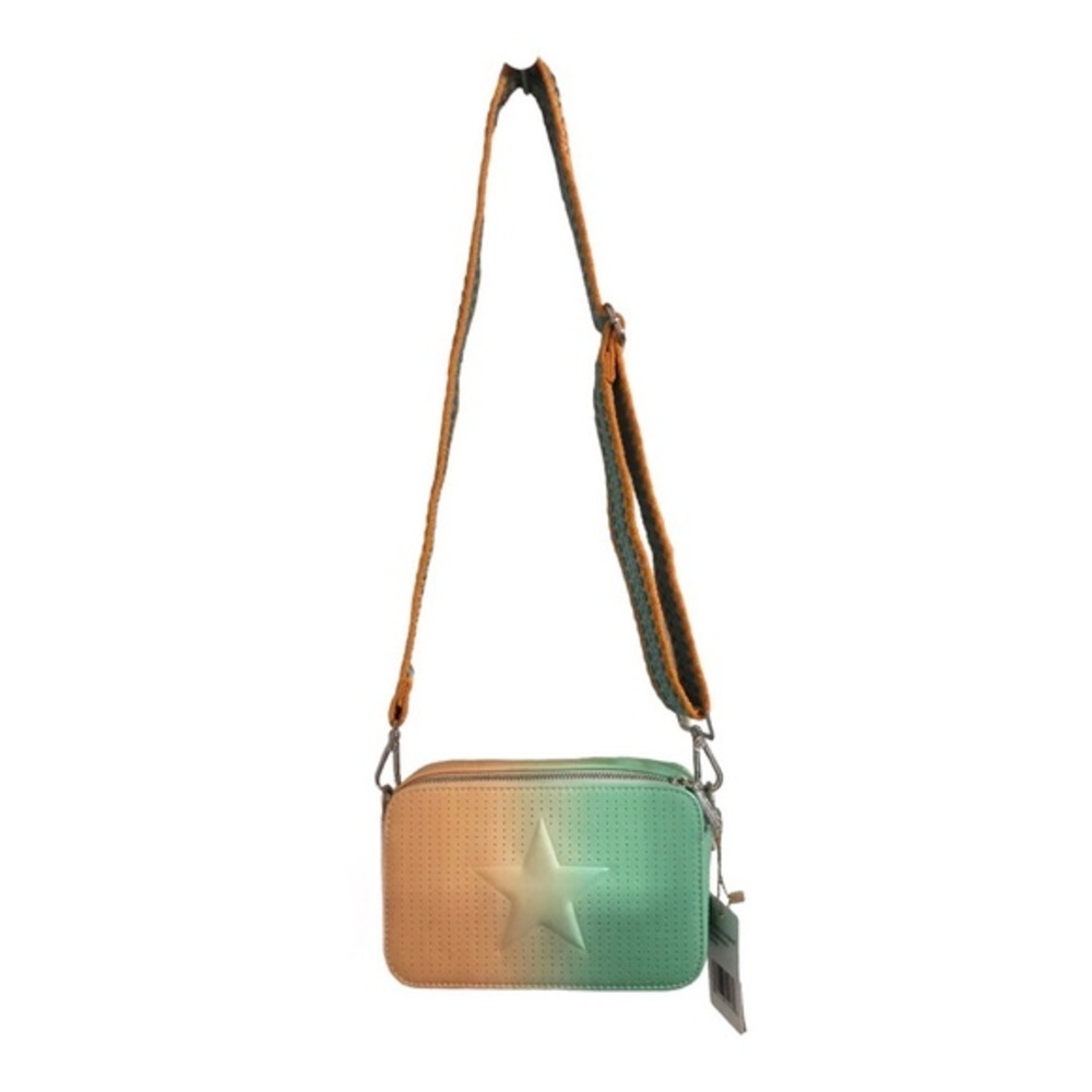 Vintage Havana perforated peach ombre crochet adjustable strap crossbody bag